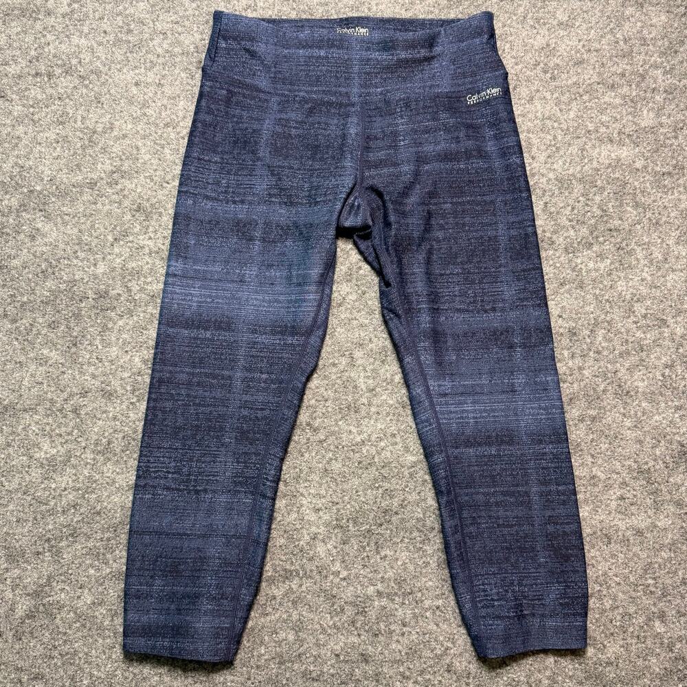 Calvin Klein Performance Crop Leggings Small Blue Quick Dry Ruched Hem